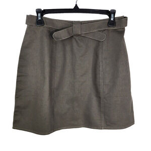 Plush Boutique Mini Skirt Womens Medium Zip Back Belt Green 100% Cotton A Line